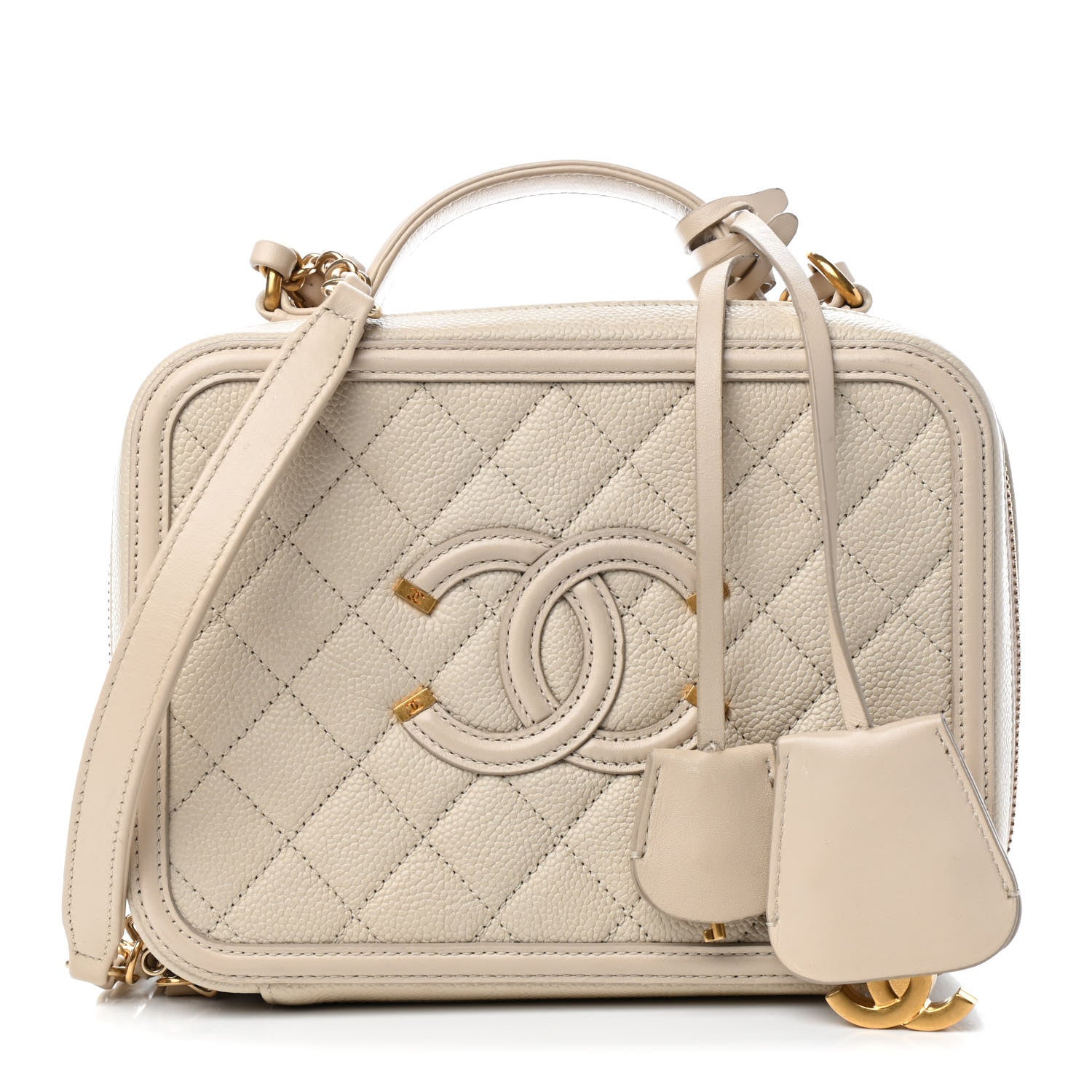 Chanel Caviar Quilted Medium CC Filigree Vanity Case Light Beige 1 of 9