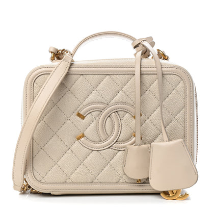 Chanel Caviar Quilted Medium CC Filigree Vanity Case Light Beige 1 of 9