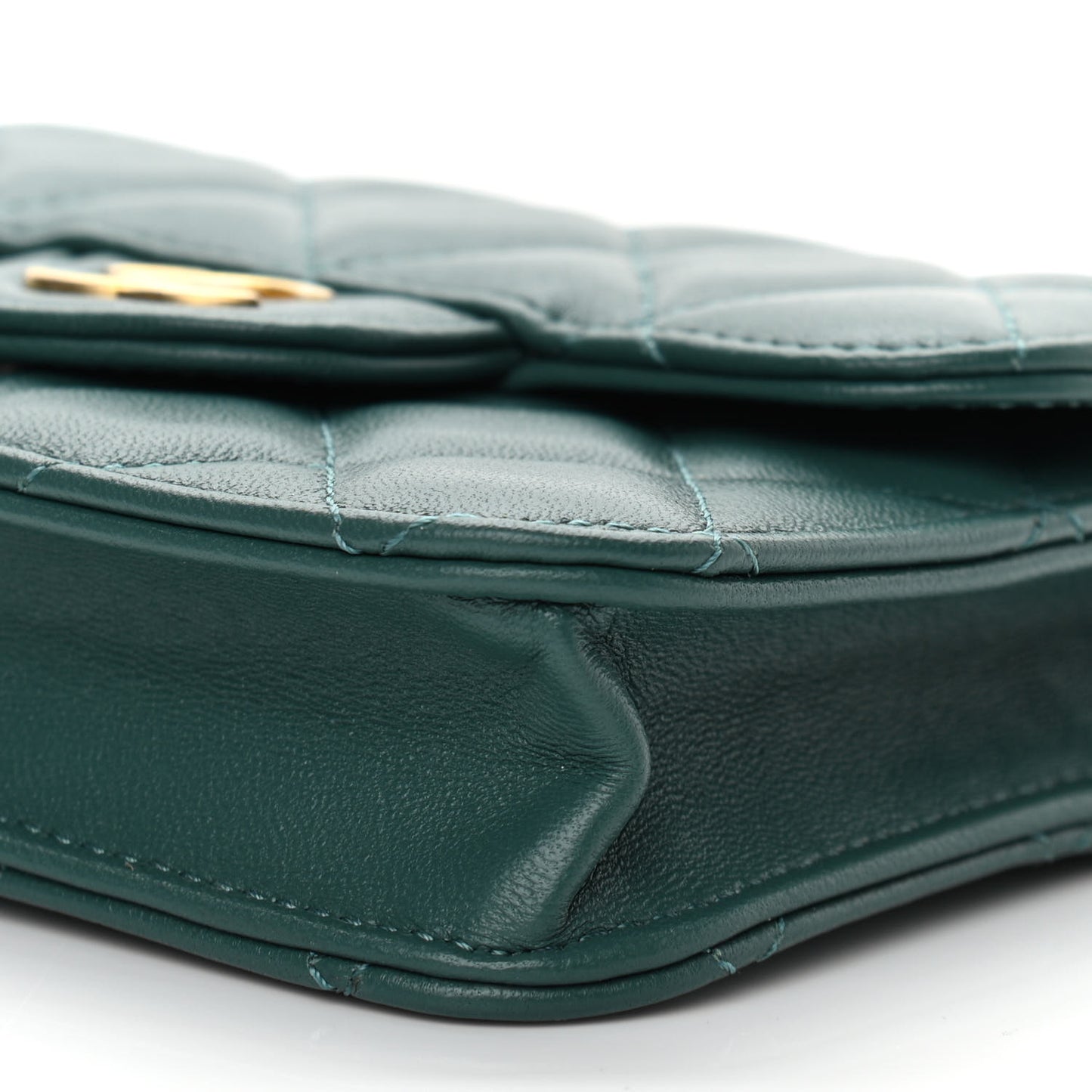 Lambskin Quilted Top Handle Flap Coin Purse With Chain Green