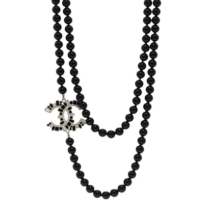 Chanel Pearl Crystal CC Camellia Necklace Ruthenium Black 1 of 5