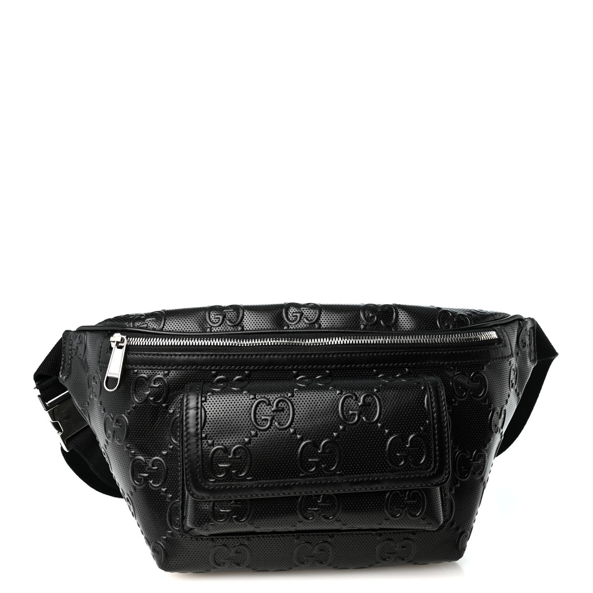 Calfskin GG Tennis Embossed Pocket Belt Bag Black