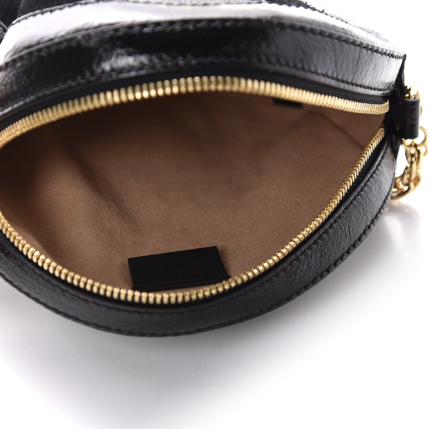 Suede Patent Web Mini Ophidia Round Shoulder Bag Black