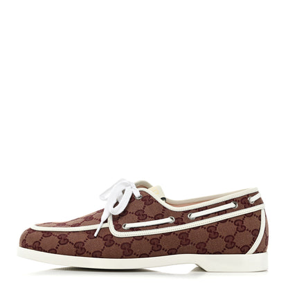 Gucci Monogram Mens Boat Shoes 9 Sahara Rubino White 1 of 14