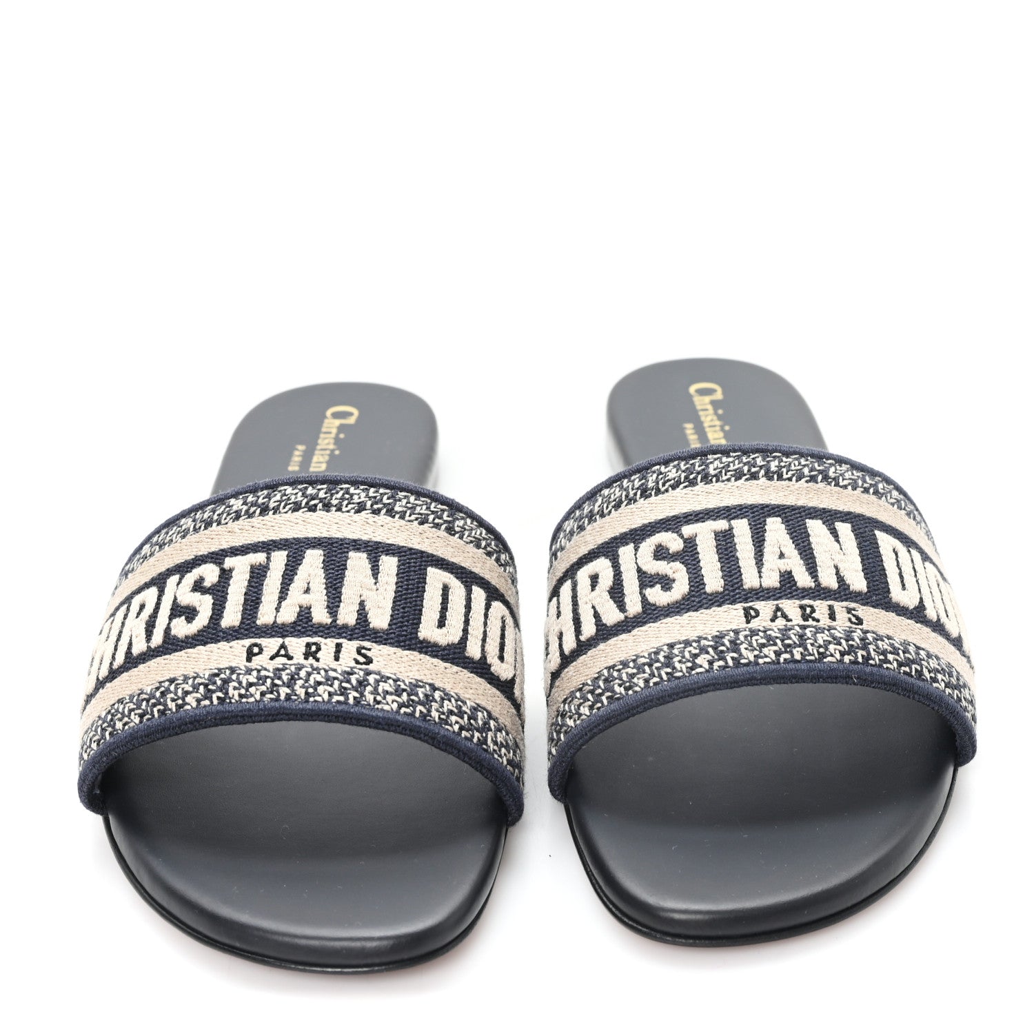 Christian Dior Canvas Embroidered Dway Mules Slide Sandals 38.5 Deep Blue 3 of 9