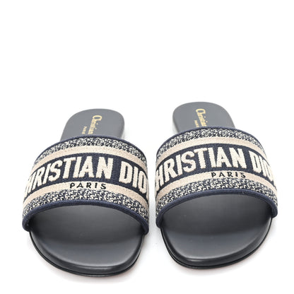 Christian Dior Canvas Embroidered Dway Mules Slide Sandals 38.5 Deep Blue 3 of 9