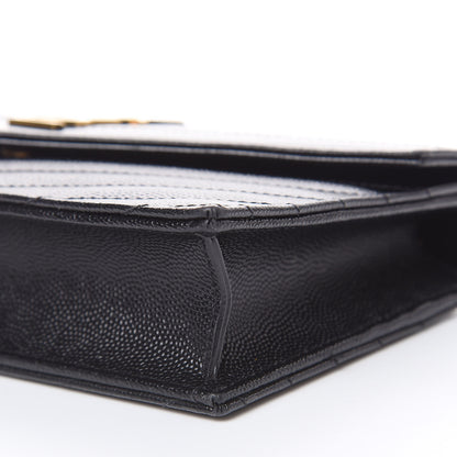 Saint Laurent Grain De Poudre Matelasse Chevron Monogram Envelope Chain Wallet Black 9 of 10