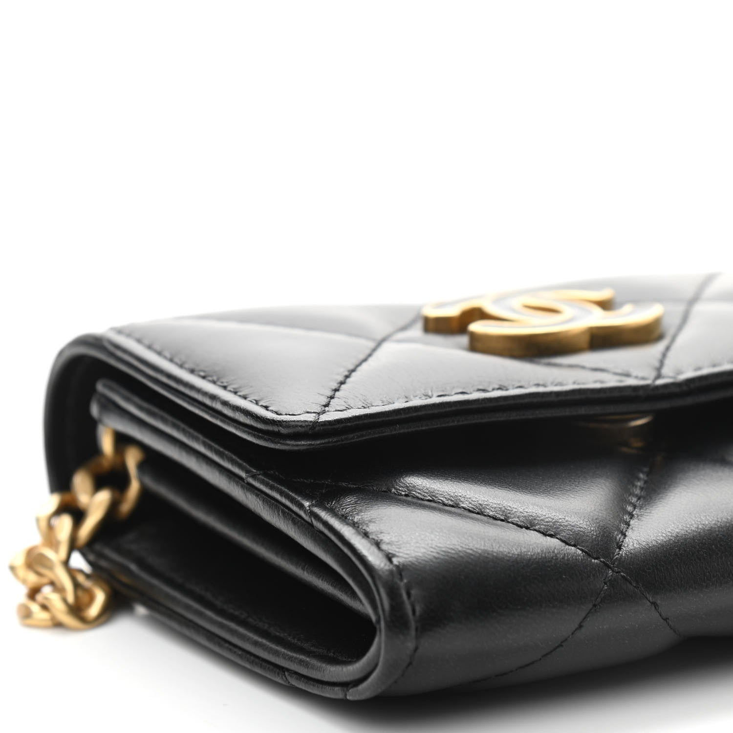 Chanel Lambskin Enamel Quilted Pending CC Card Holder On Chain Black 10 of 11