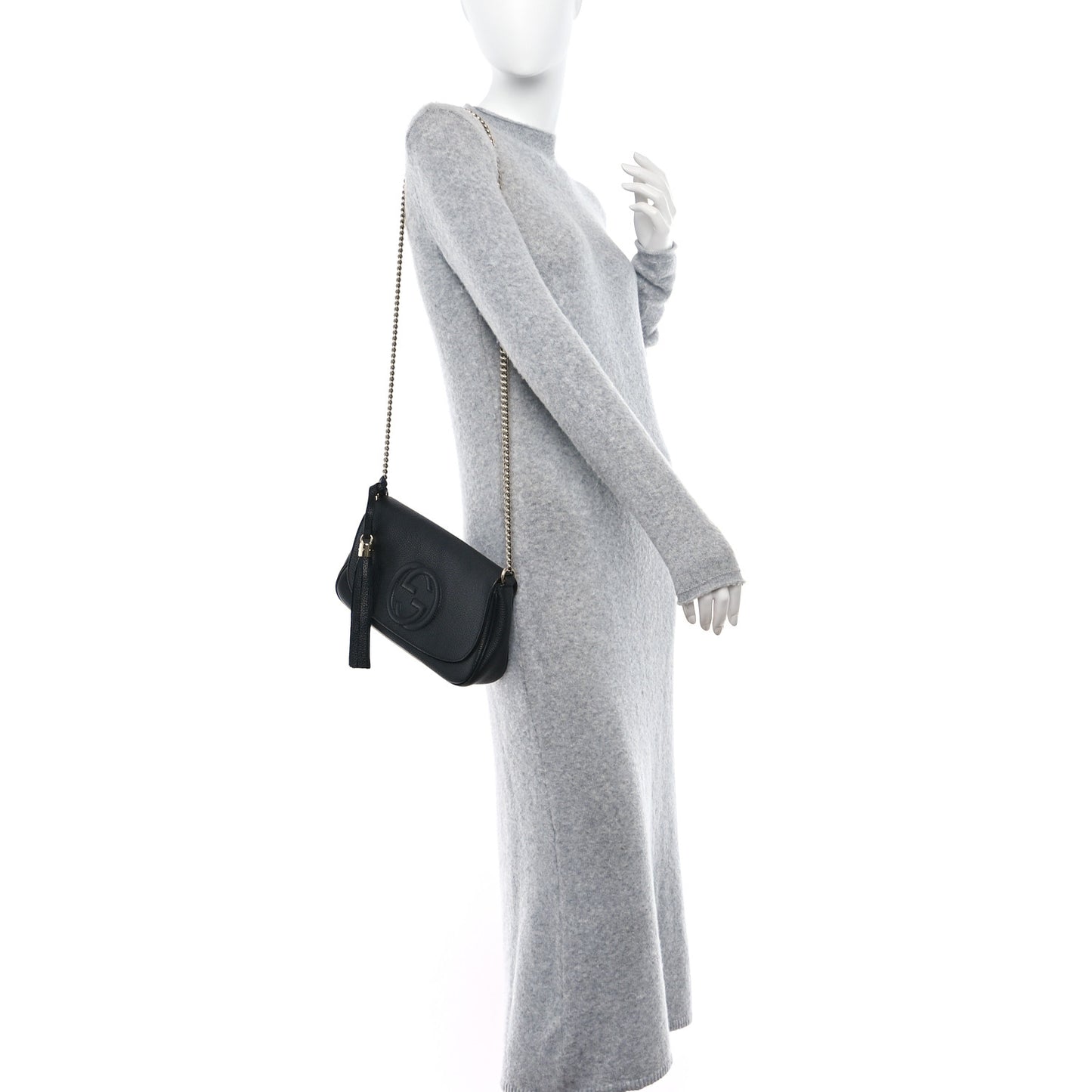 Pebbled Calfskin Medium Soho Flap Crossbody Black