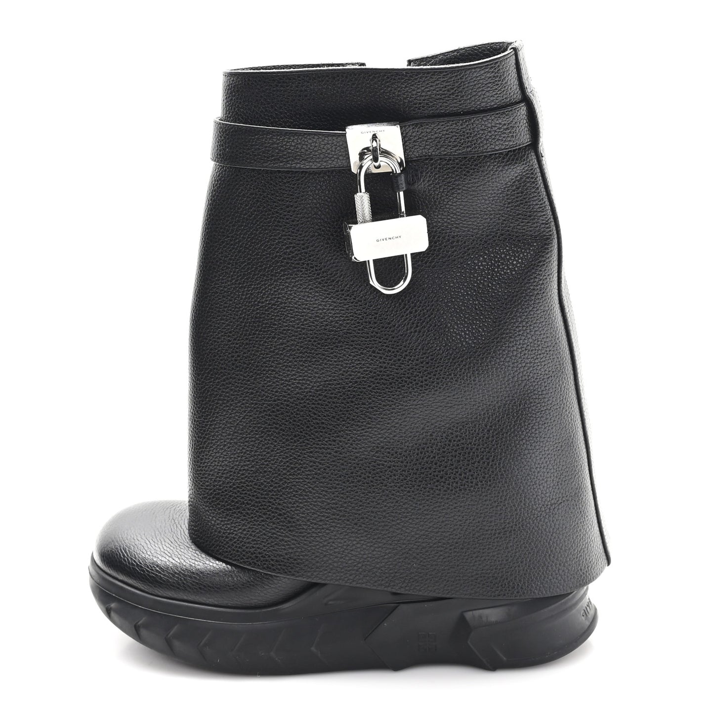 Grained Calfskin Shark Lock Biker Ankle Boots 38 Black