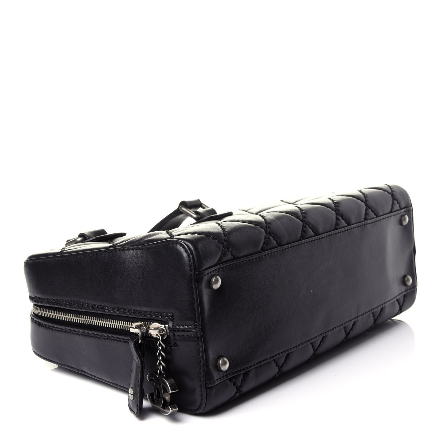 Calfskin Quilted Top Handle Bag Black