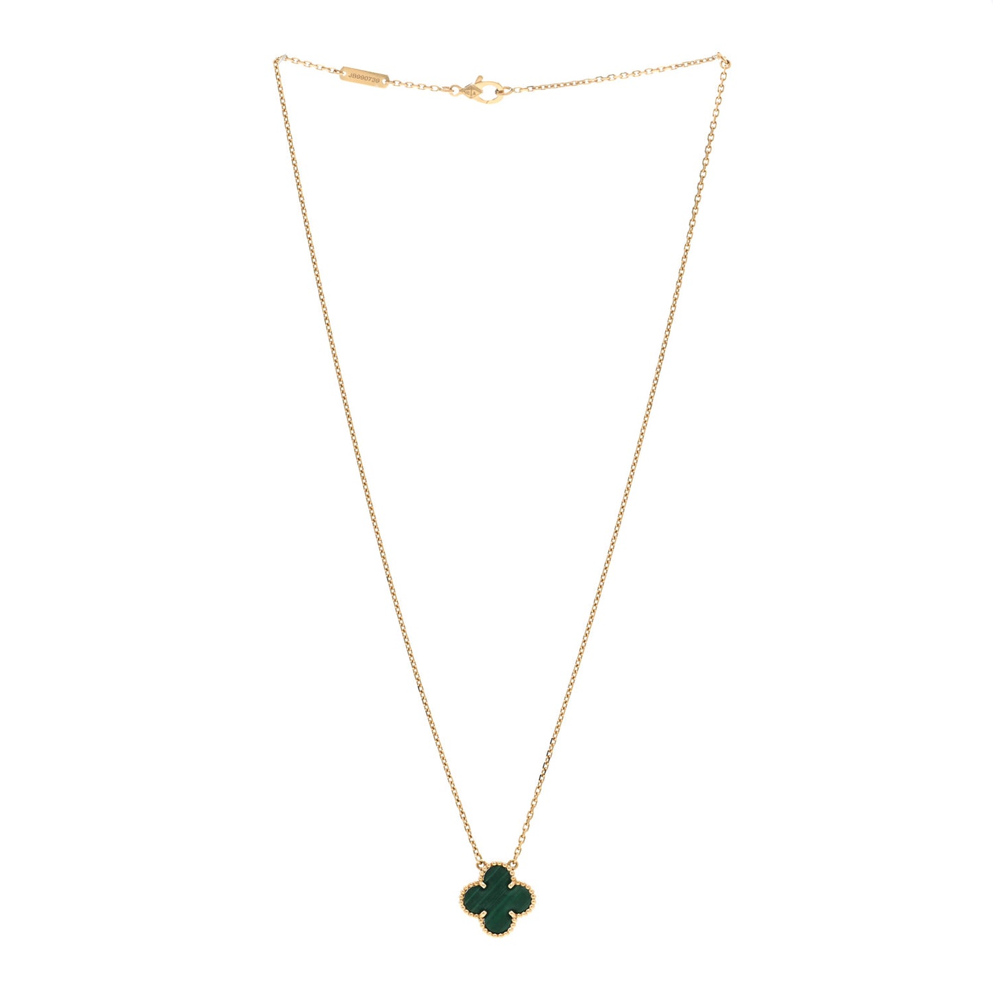 18K Yellow Gold Malachite Vintage Alhambra Pendant Necklace