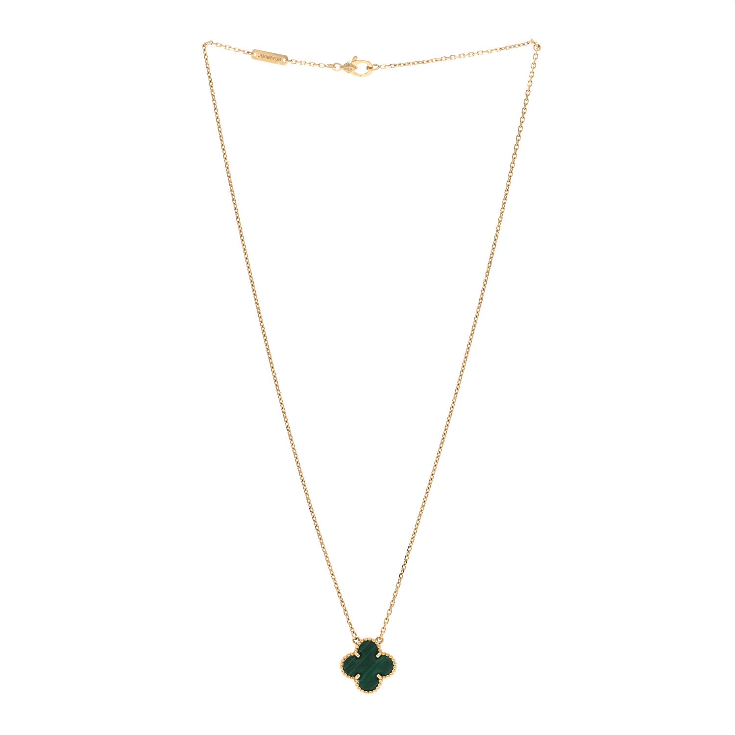 Van Cleef & Arpels 18K Yellow Gold Malachite Vintage Alhambra Pendant Necklace 3 of 6