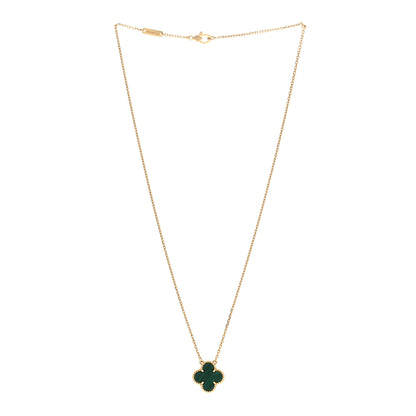 Van Cleef & Arpels 18K Yellow Gold Malachite Vintage Alhambra Pendant Necklace 3 of 6