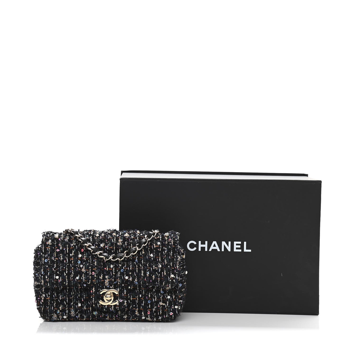 Glittered Tweed Quilted Mini Rectangular Flap Navy Blue Mulitcolor