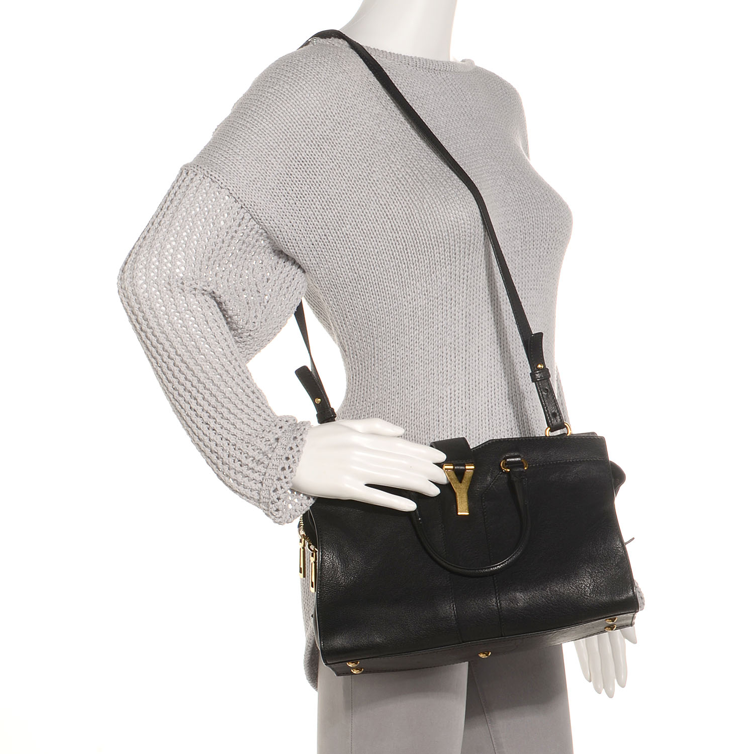 Saint Laurent Sheepskin Leather Mini Cabas ChYc Black 2 of 9