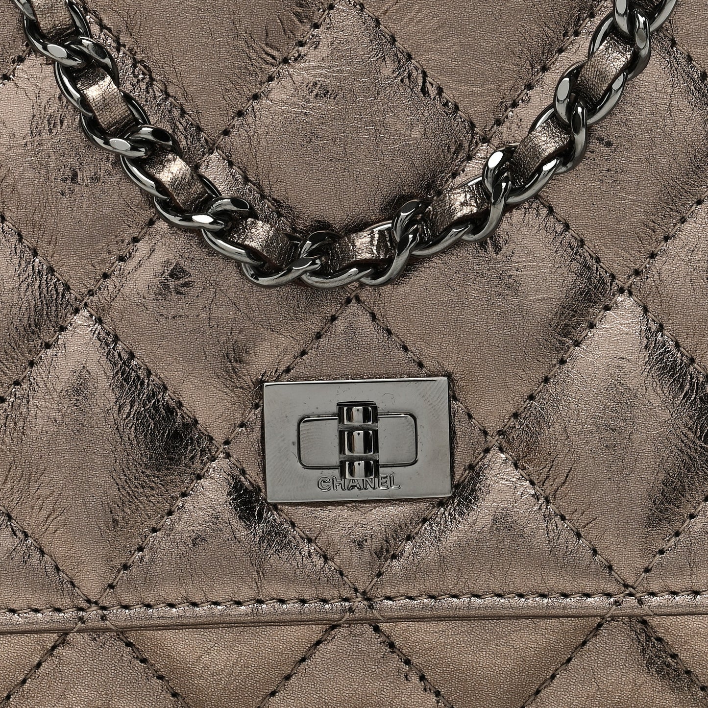 Metallic Aged Calfskin Quilted Reissue Wallet On Chain WOC Gold