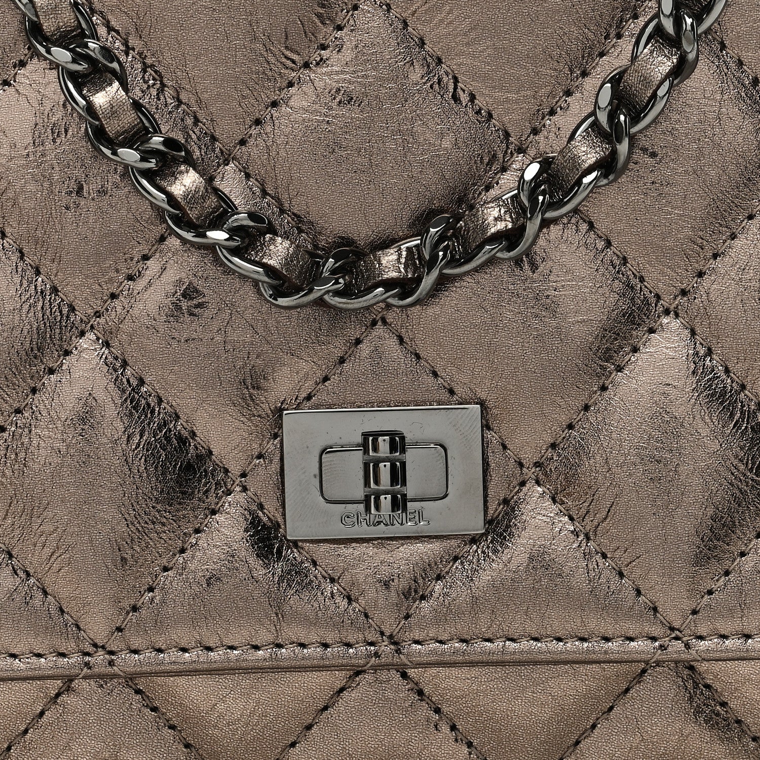 Chanel Metallic Aged Calfskin Quilted Reissue Wallet On Chain WOC Gold 8 of 11
