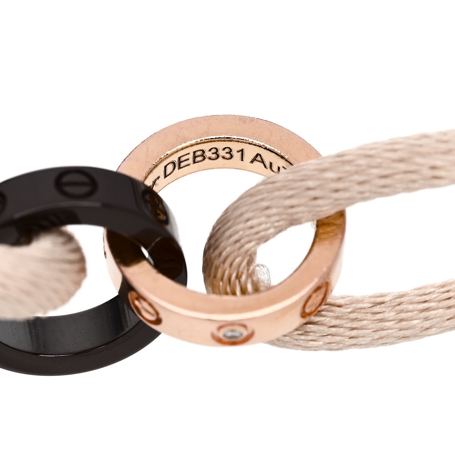 Cartier 18K Pink Gold Ceramic 4 Diamond LOVE Cord Bracelet White 4 of 5