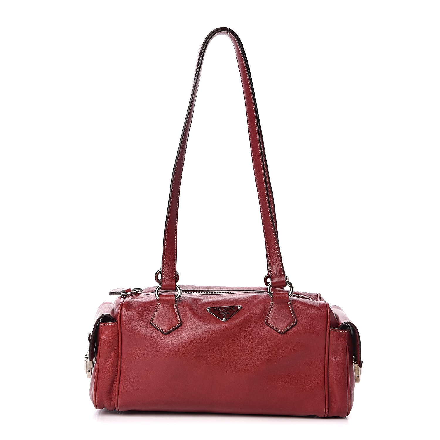 Prada Vitello Heavy Side Pocket Shoulder Bag Cherry 1 of 13