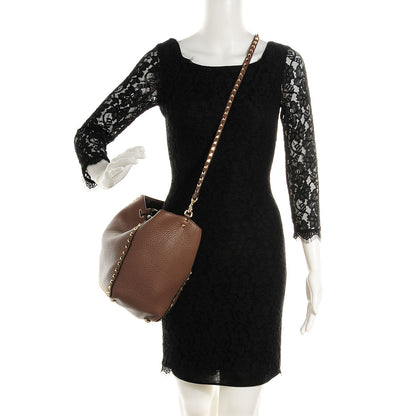 Valentino Garavani Pebbled Calfskin Medium Rockstud Tote Brownish 2 of 7