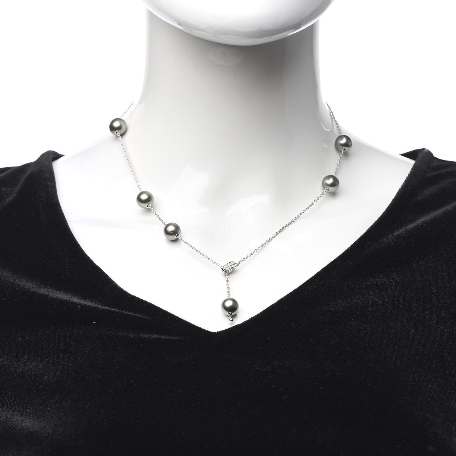 Mikimoto 18K White Gold Diamond Black South Sea Pearl 10mm Pearls In Motion Necklace 2 of 5