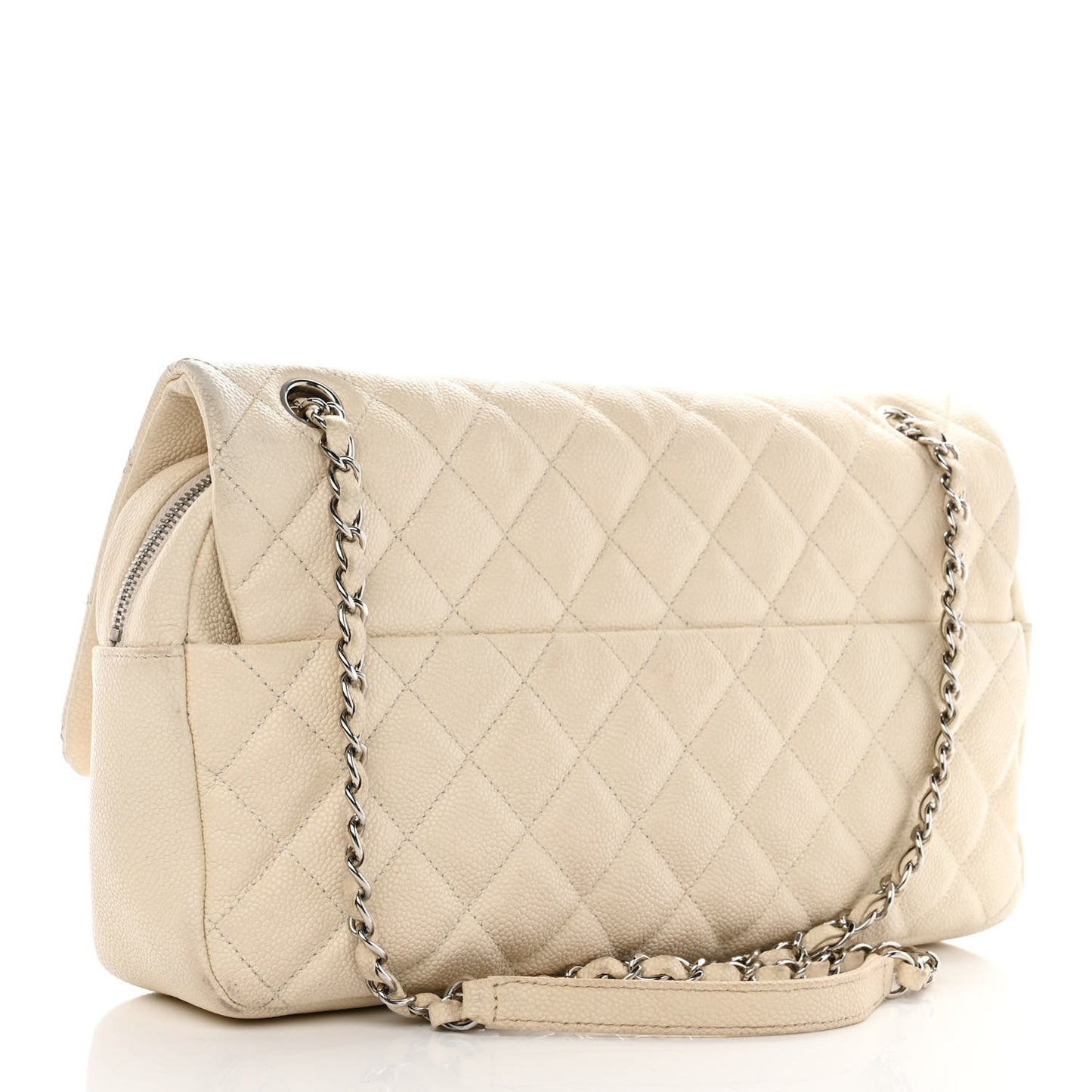 Caviar Quilted Jumbo Easy Flap Dark White