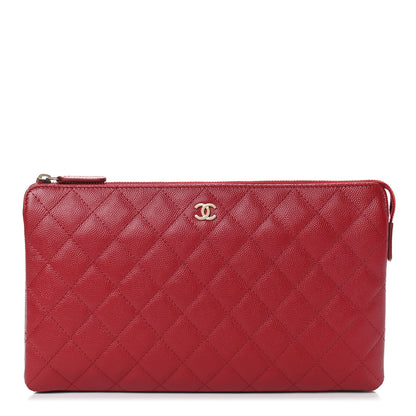 Chanel Caviar Quilted Large Zipped Clutch Red 1 of 10