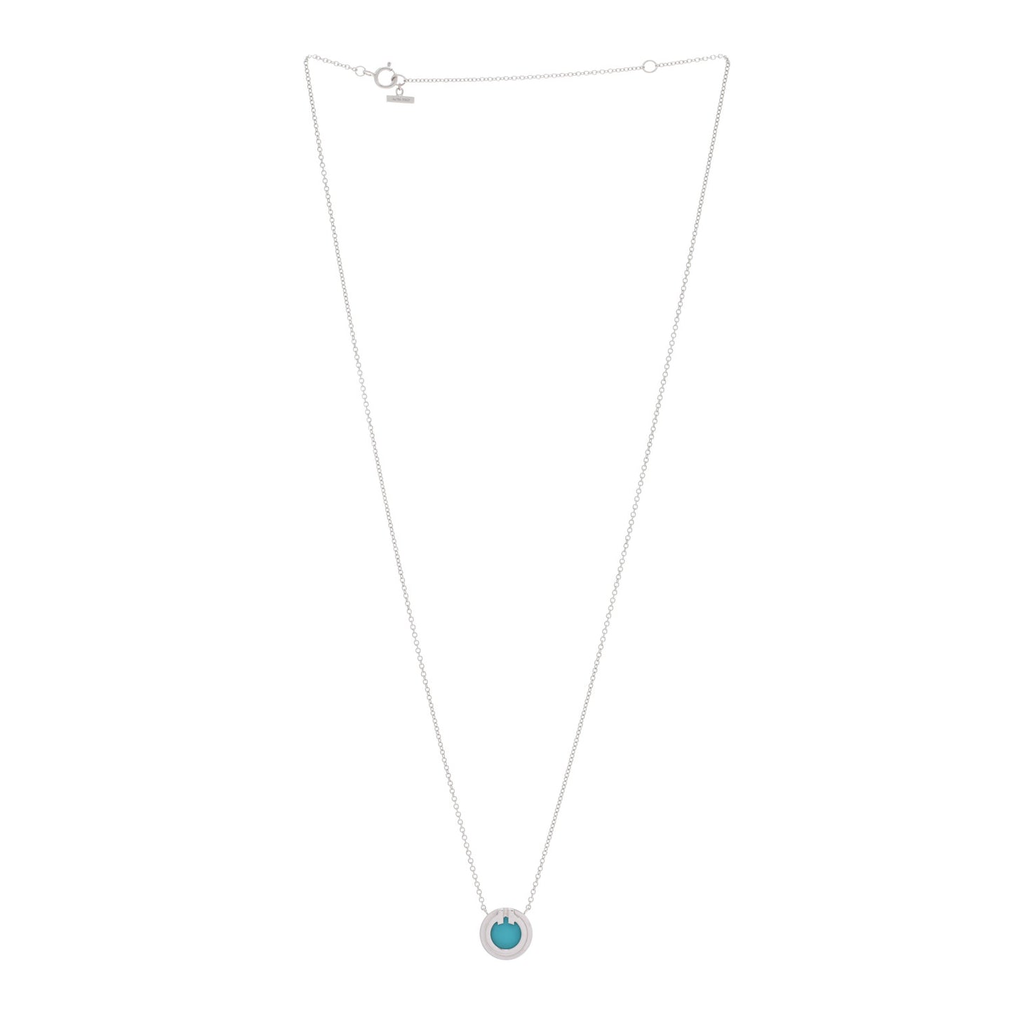 18K White Gold Turquoise T Circle Pendant Necklace