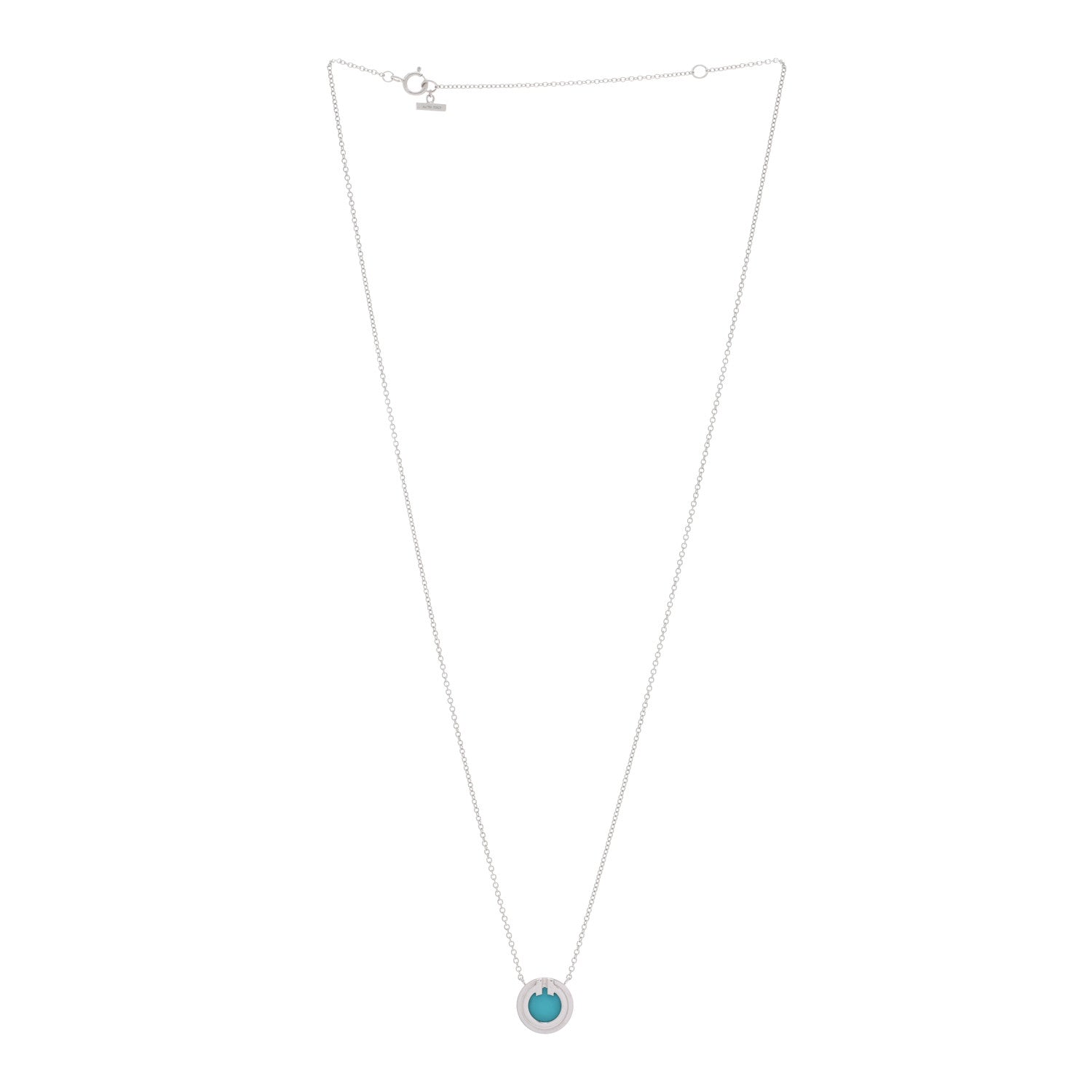 Tiffany 18K White Gold Turquoise T Circle Pendant Necklace 3 of 5
