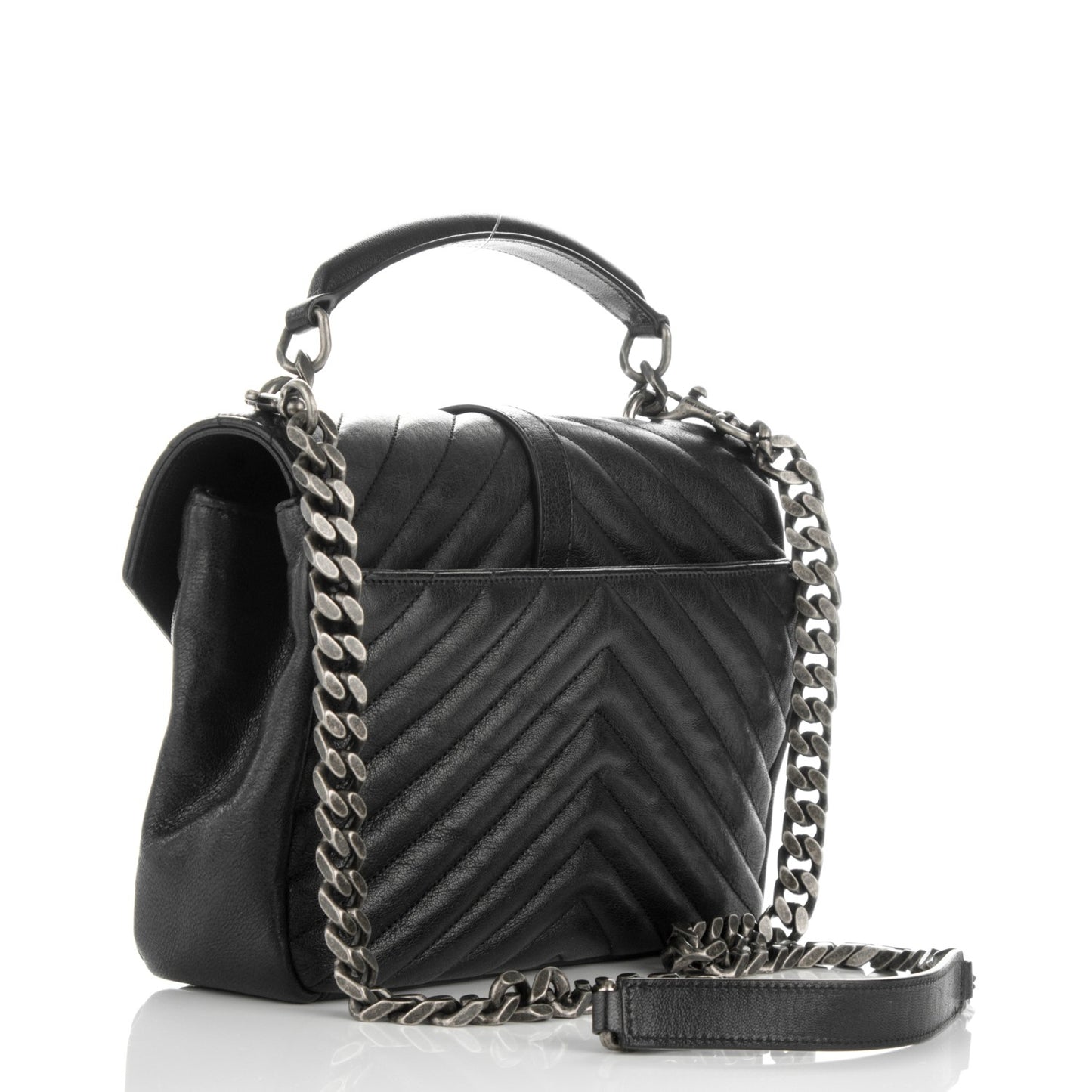 Sheepskin Matelasse Chevron Monogram Medium College Bag Black