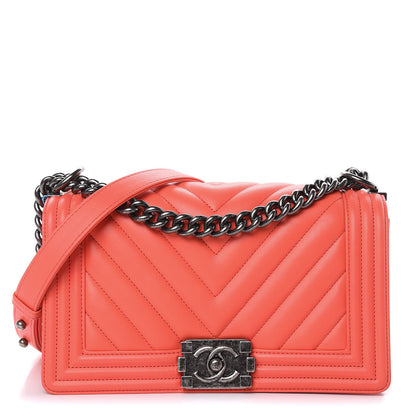 Chanel Calfskin Chevron Quilted Medium Boy Flap Coral 1 of 9
