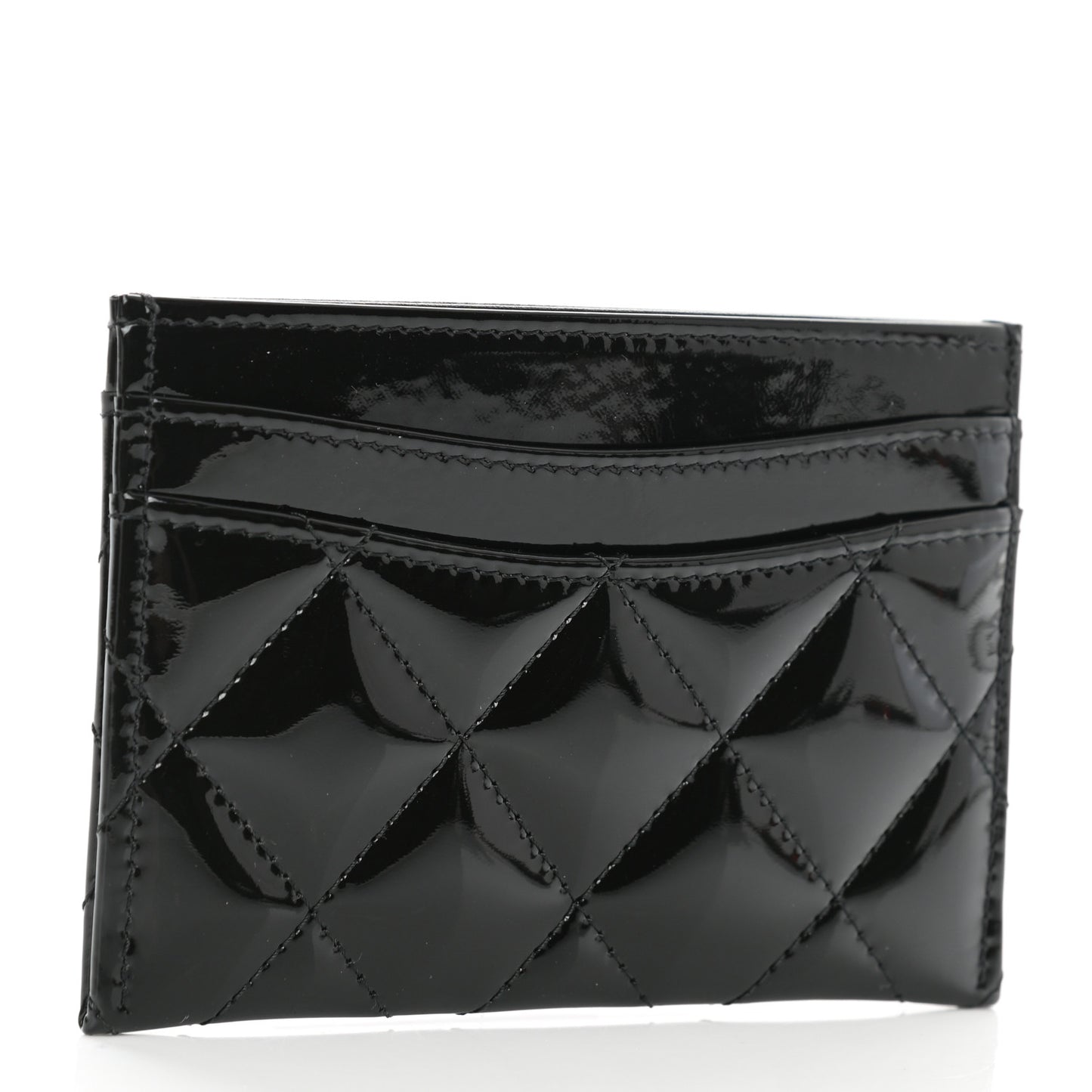 Patent Calfskin Quilted Card Holder So Black