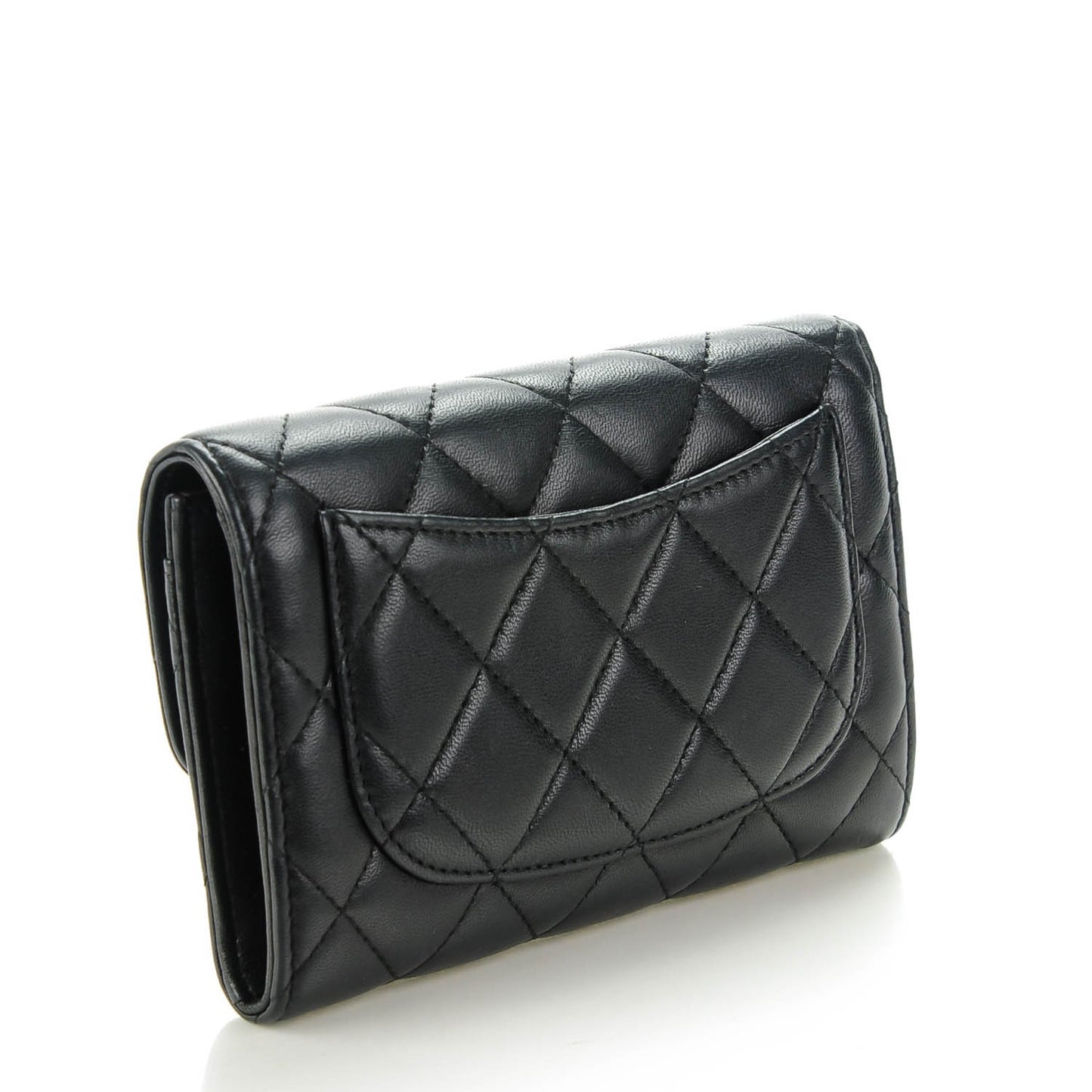 Lambskin Quilted Small Flap Wallet Black