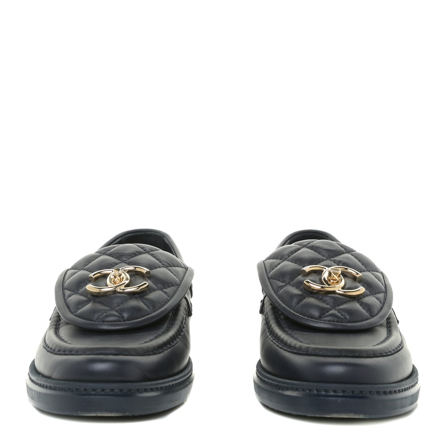 Lambskin Quilted CC Turnlock Loafers 37 Navy