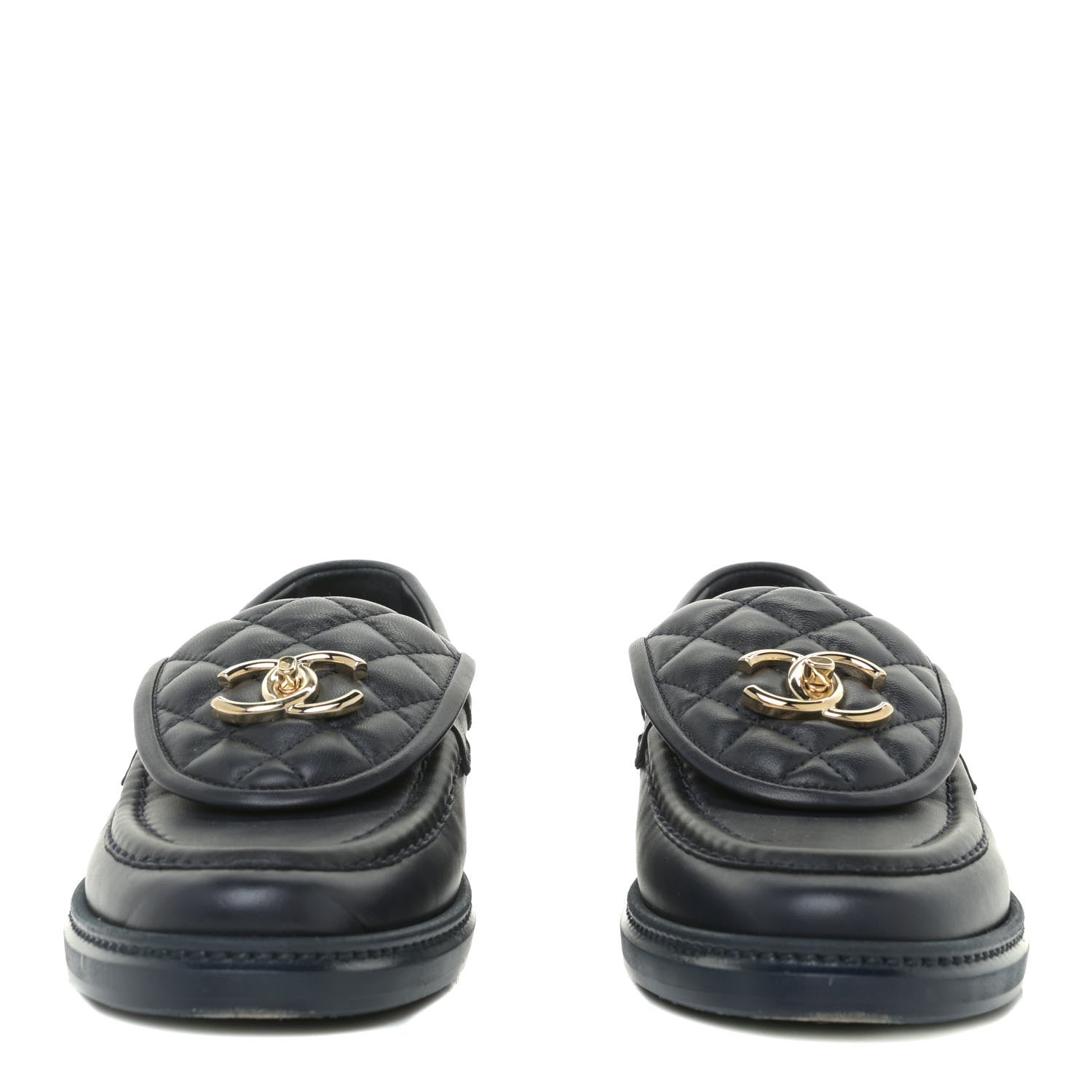 Chanel Lambskin Quilted CC Turnlock Loafers 37 Navy 5 of 12