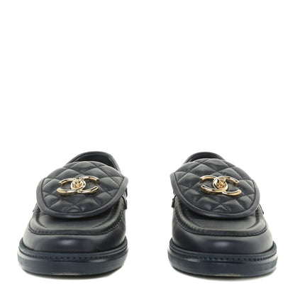 Chanel Lambskin Quilted CC Turnlock Loafers 37 Navy 5 of 12