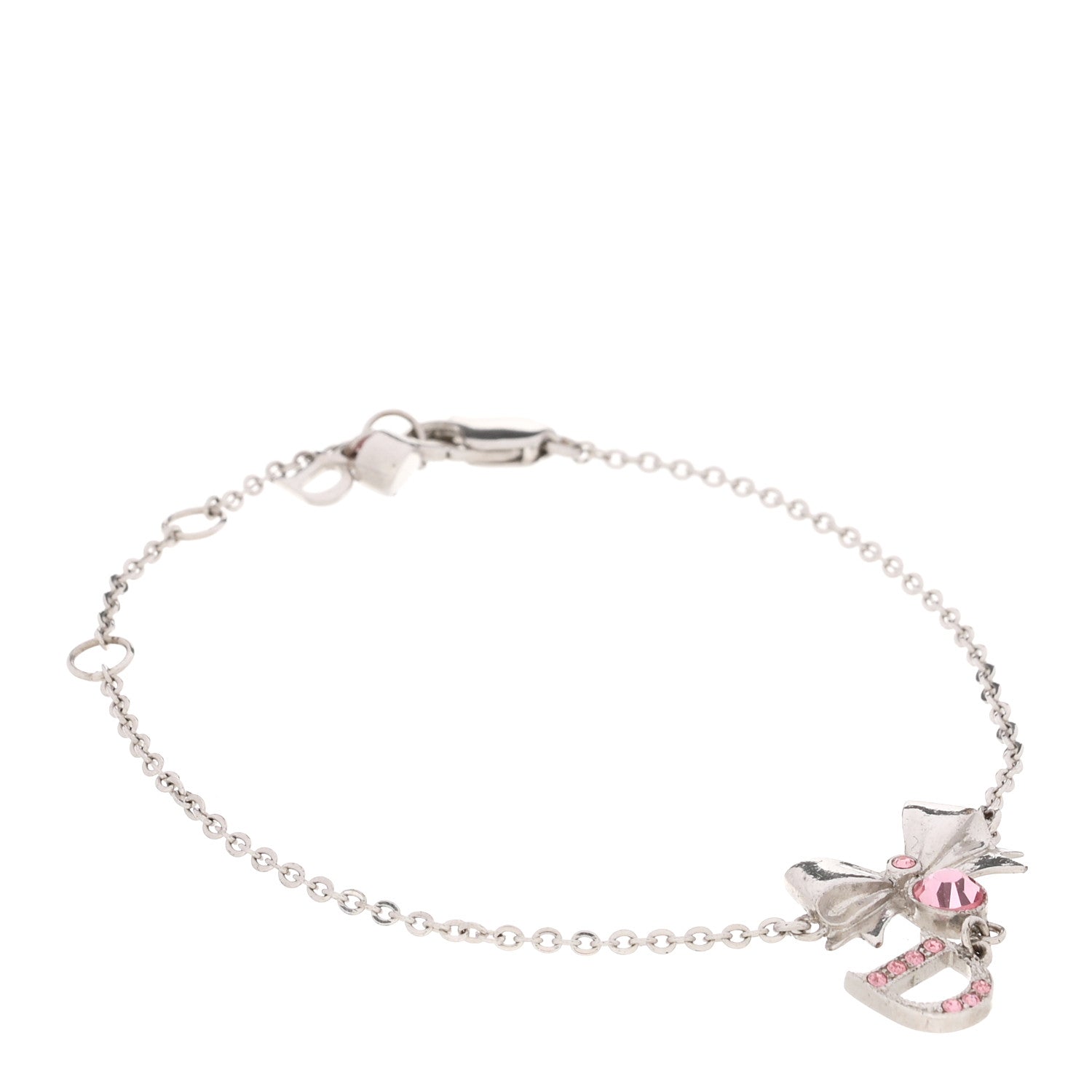 Christian Dior Crystal Bow D Bracelet Silver Pink 1 of 4