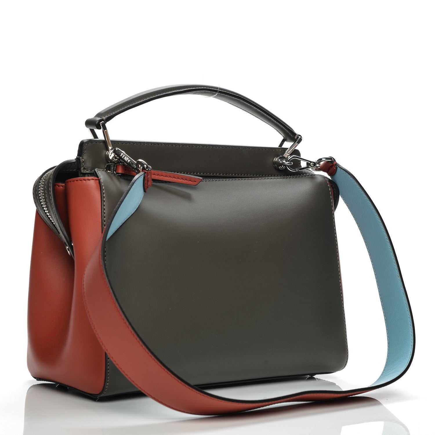 Fendi Vitello Baltico DotCom Satchel Carbone Bloody Mary Light Blue 3 of 8