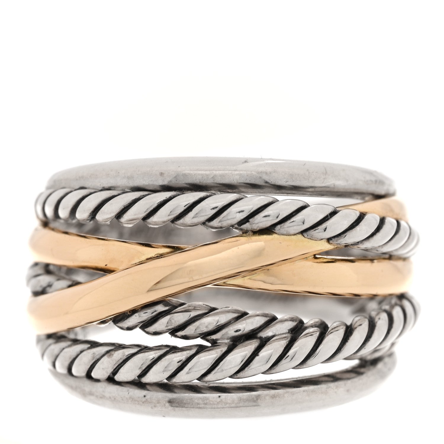David Yurman Sterling Silver 14K Yellow Gold Wide Crossover Ring 60 9 1 of 4