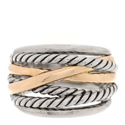 David Yurman Sterling Silver 14K Yellow Gold Wide Crossover Ring 60 9 1 of 4