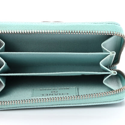 Chanel Metallic Caviar Chevron Quilted Vintage Mademoiselle Zip Coin Purse Light Blue 5 of 7