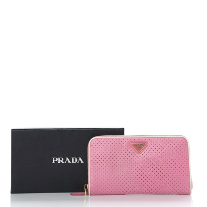 Prada Saffiano Perforated Zip Around Wallet Geranio 7 of 7