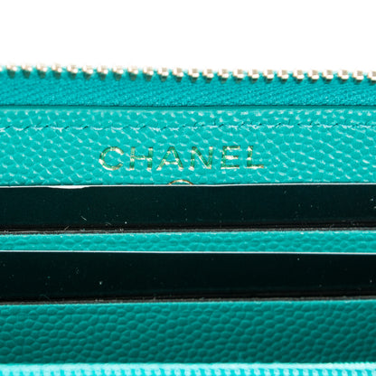 Chanel Caviar Quilted Small Zip Around Wallet Turquoise 6 of 8