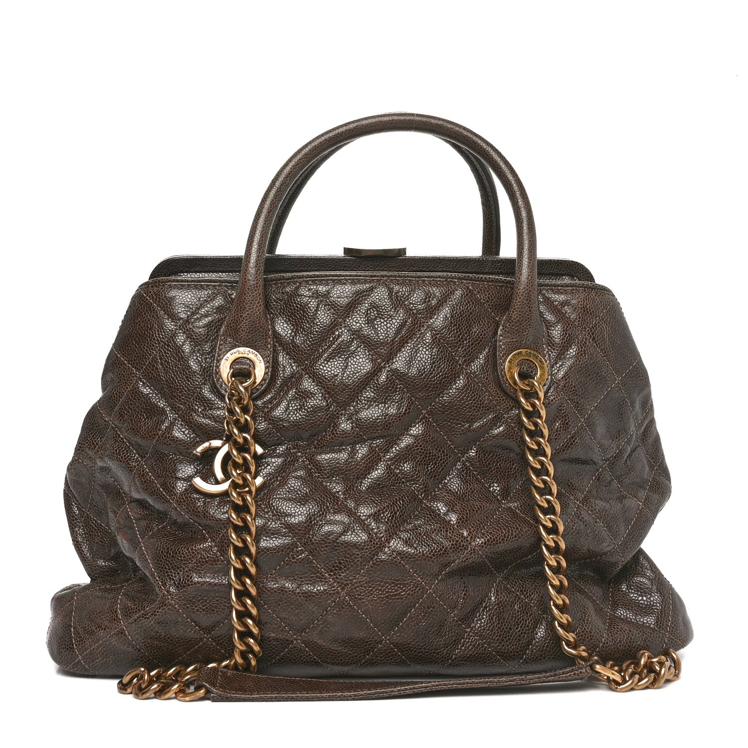 Chanel Glazed Caviar Quilted Large Shiva Frame Tote Brown 1 of 10
