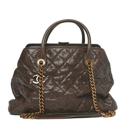 Chanel Glazed Caviar Quilted Large Shiva Frame Tote Brown 1 of 10