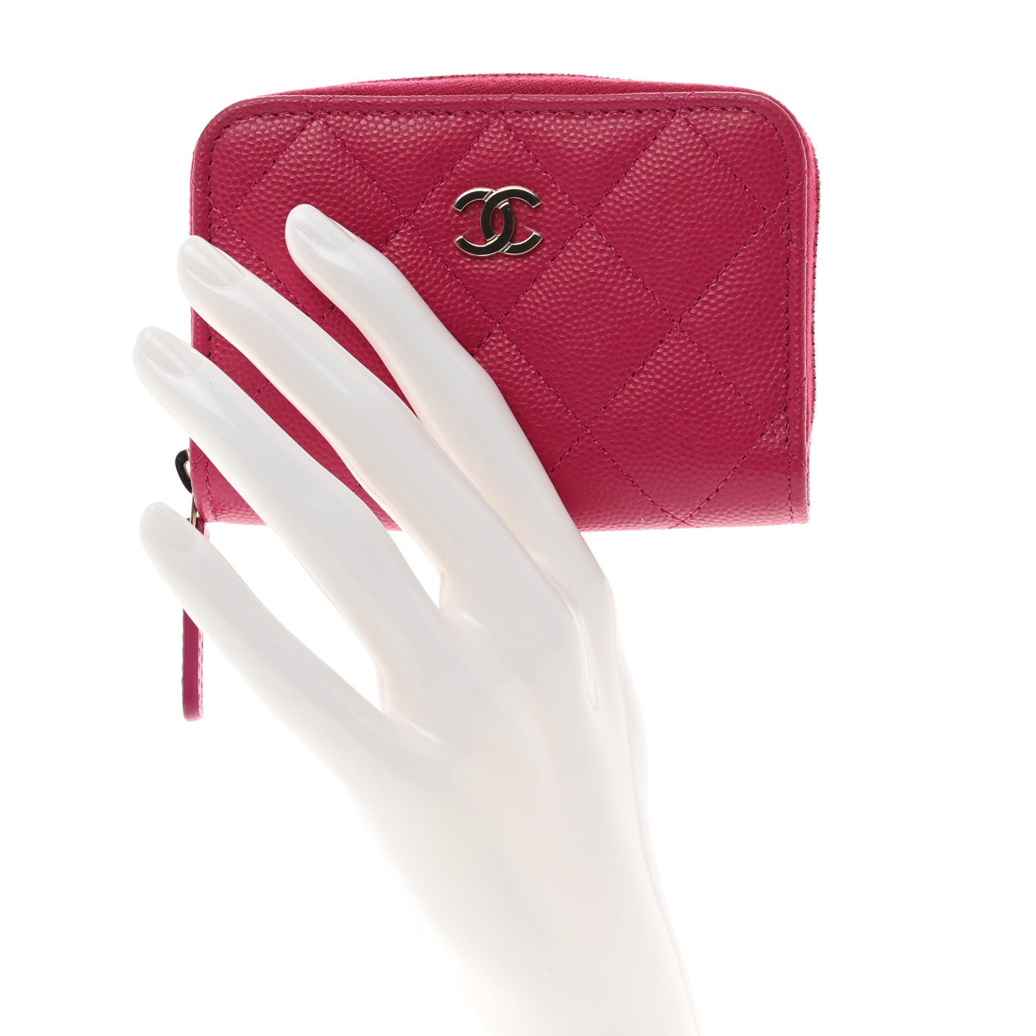 Chanel Caviar Quilted Zip Around Coin Purse Dark Pink 2 of 9