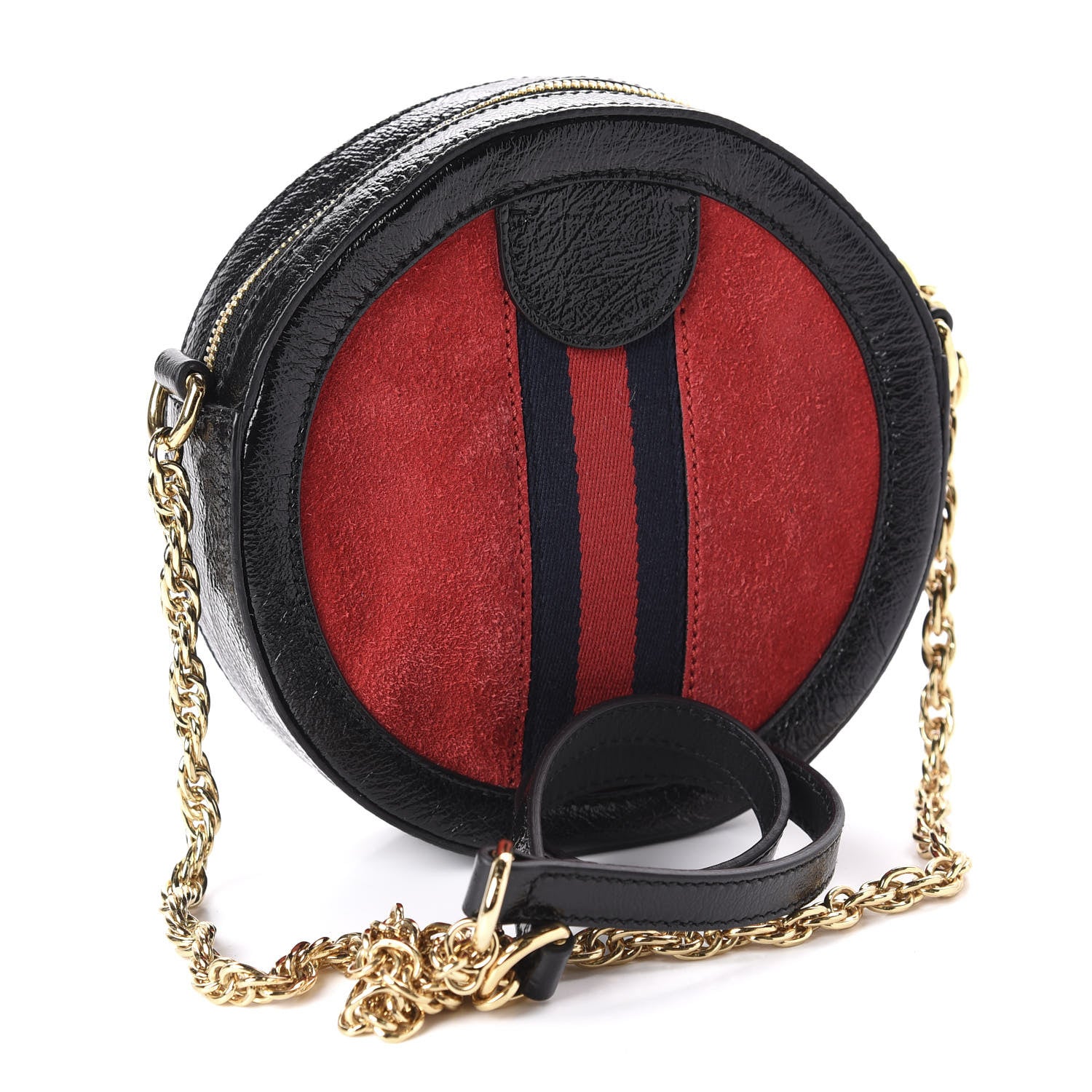 Gucci Suede Patent Web Mini Ophidia Round Shoulder Bag Hibiscus Red Black 3 of 10