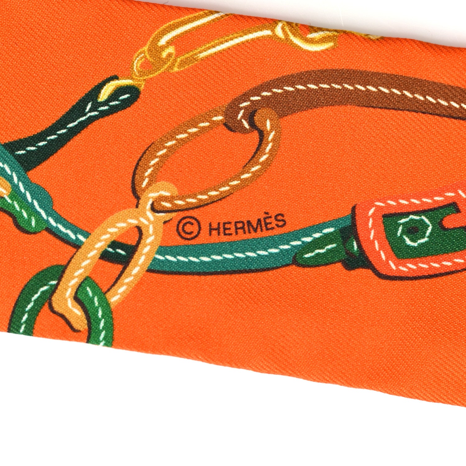 Hermes Silk Brides De Gala Applique Pique Twilly Orange Bleu Azur 4 of 4