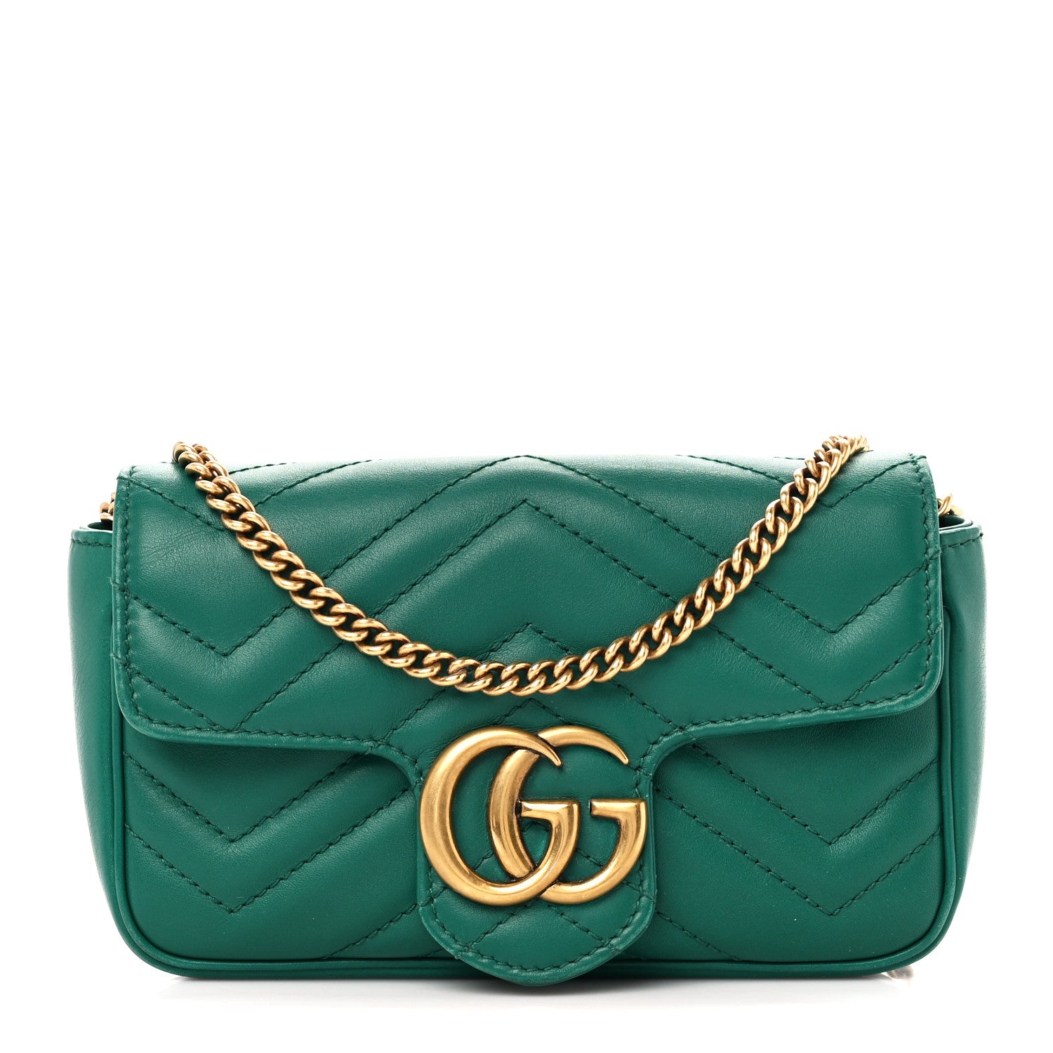 Gucci Calfskin Matelasse Super Mini GG Marmont Shoulder Bag Emerald Green 1 of 12