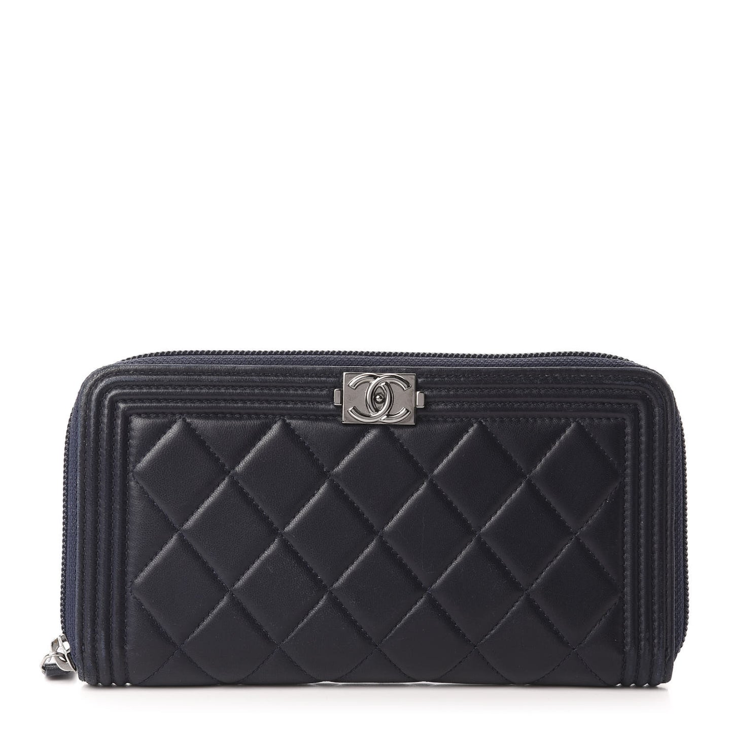 Lambskin Quilted Boy Zip Around Wallet Navy